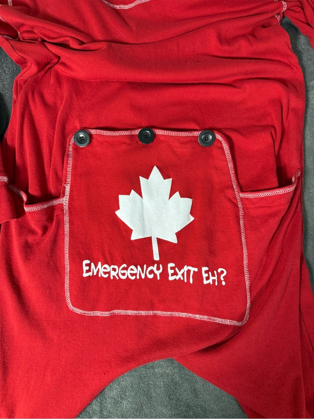 134) Lazy One Canada Eh? Red Thermal Pajama Onesie Cozy Cabin Lounge Wear - Picture 5 of 12